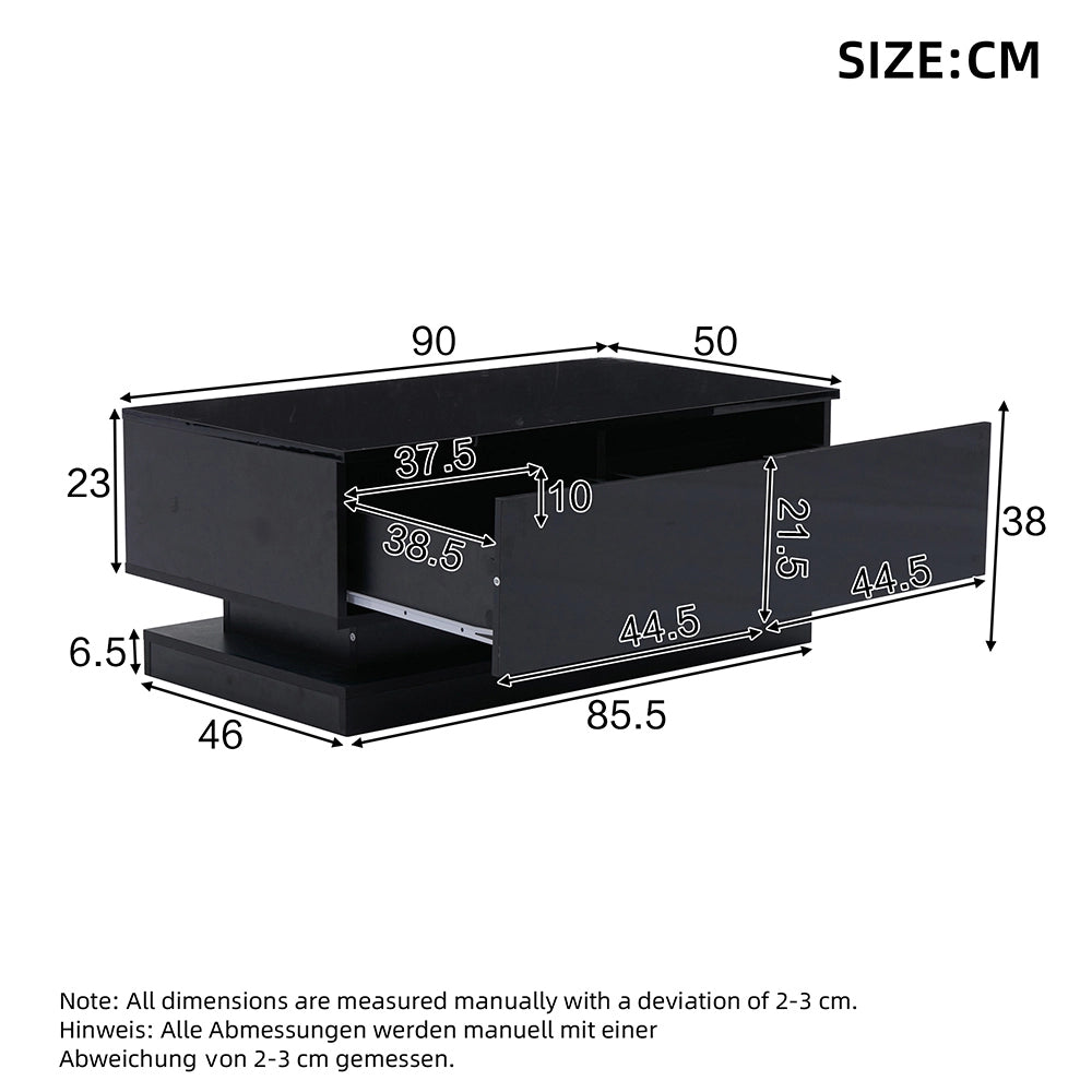 Tavolino-Xylo-90x50x38cm nero 2 cassetti LED controllo app