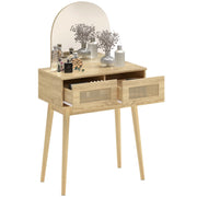 Tocador con Specchio Arcuato e 2 Cassetti ¨C zephmum ¨C Legno Naturale con Frontale in Rattan