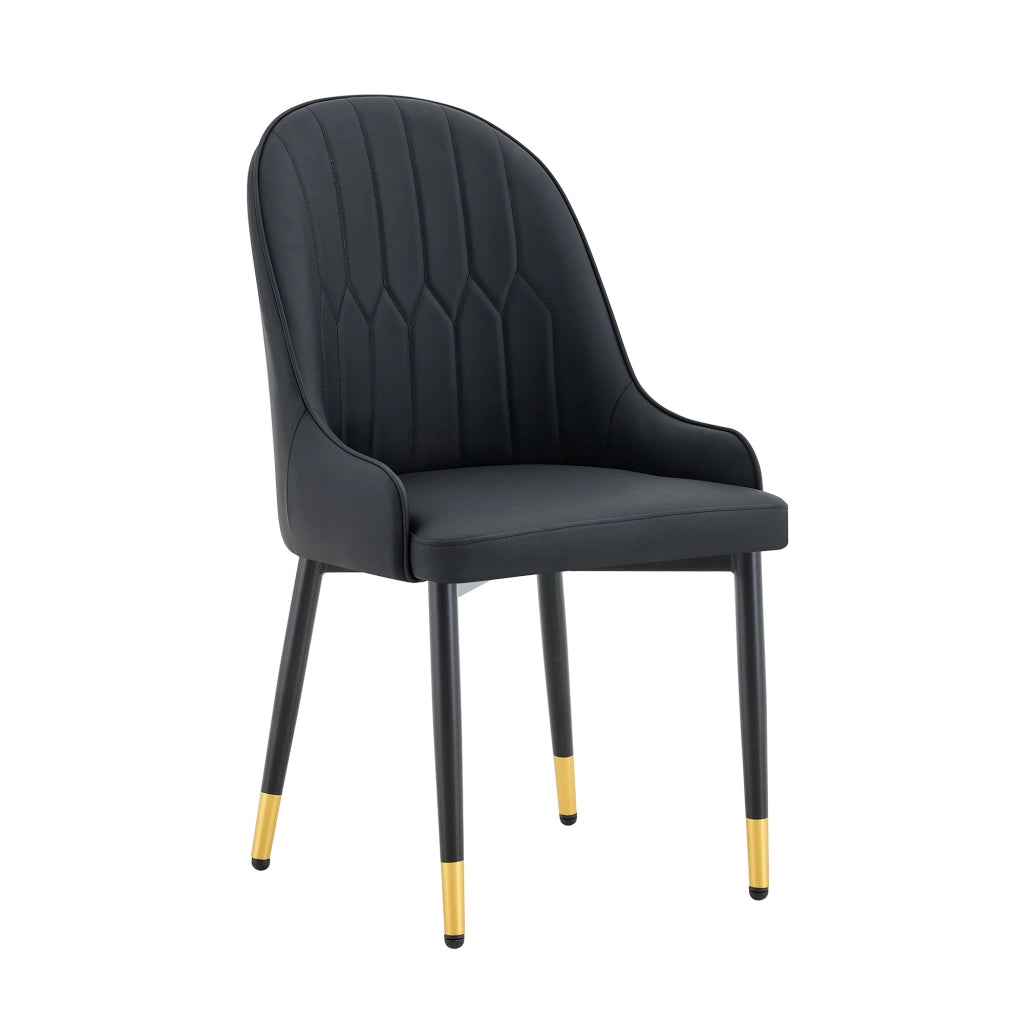 Sedie da Pranzo Set 2 Pezzi ¨C MINIMAL ¨C Nero, Similpelle, Schienale con Design, Imbottite