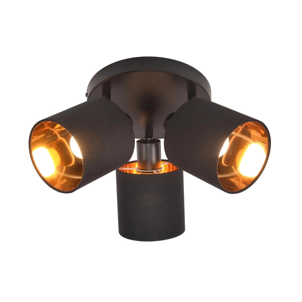 ZMH Faretto da soffitto neri retrò 3 luci E14 rotanti 350° paralume tessuto max 25W senza lampadina
