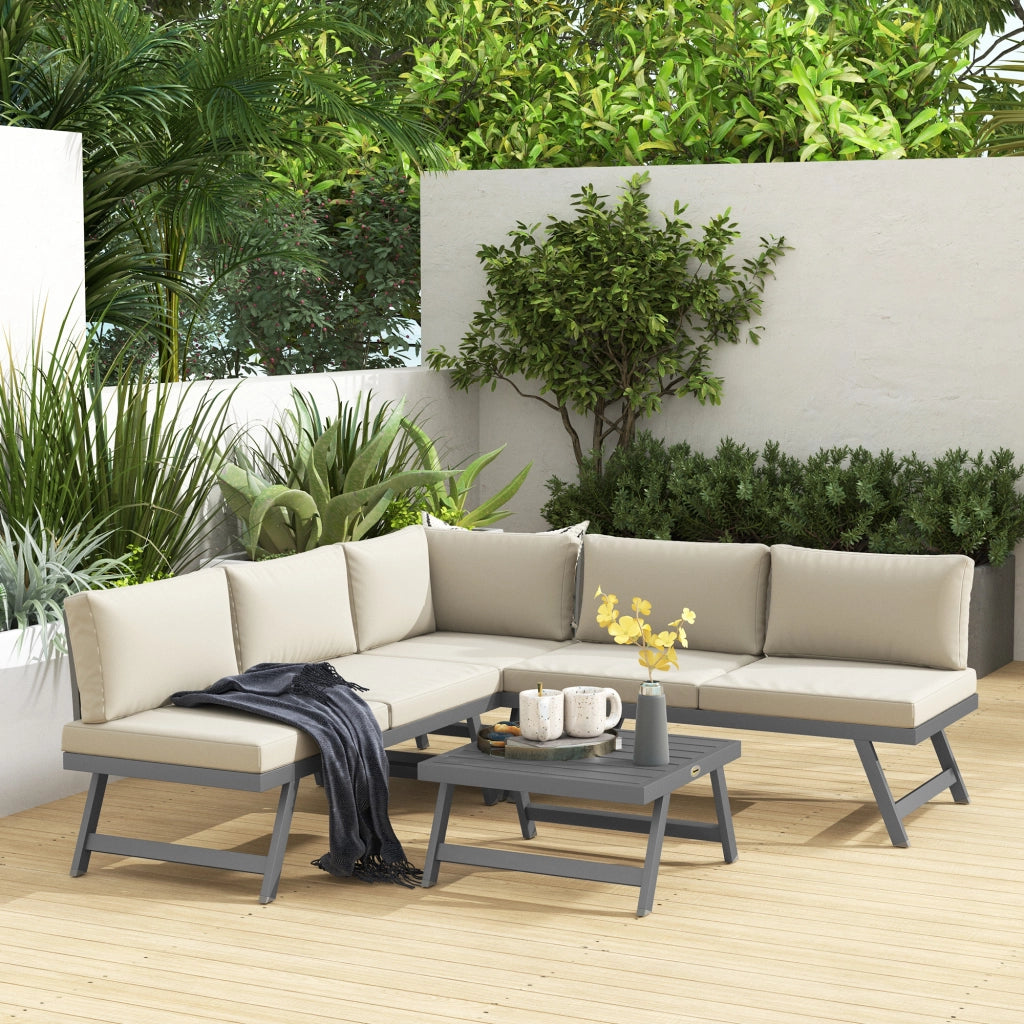 Set divano da giardino angolare e letto 4 pezzi con 2 panche e tavolino ¨C zephmum ¨C polyrattan grigio