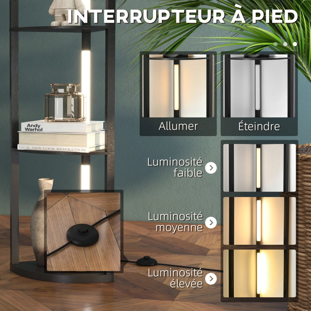 Lampada da terra con scaffale angolare 4 livelli LED dimmerabile ¨C zephmum ¨C nero 41x29,5x163,5cm