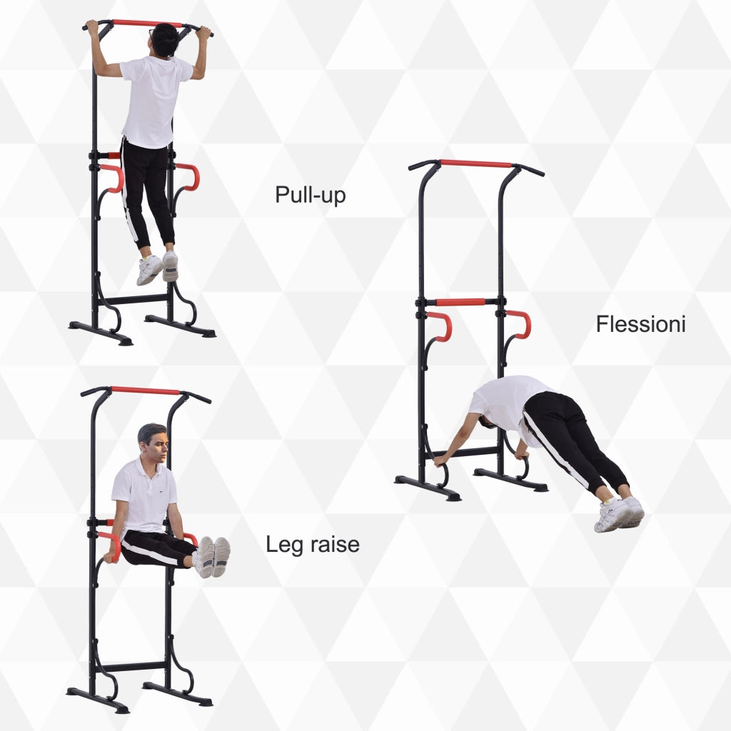 EasyComfort Barra per Trazioni Power Tower Stazione Fitness Multifunzione con Altezza Regolabile 171-219cm Nero Rosso
