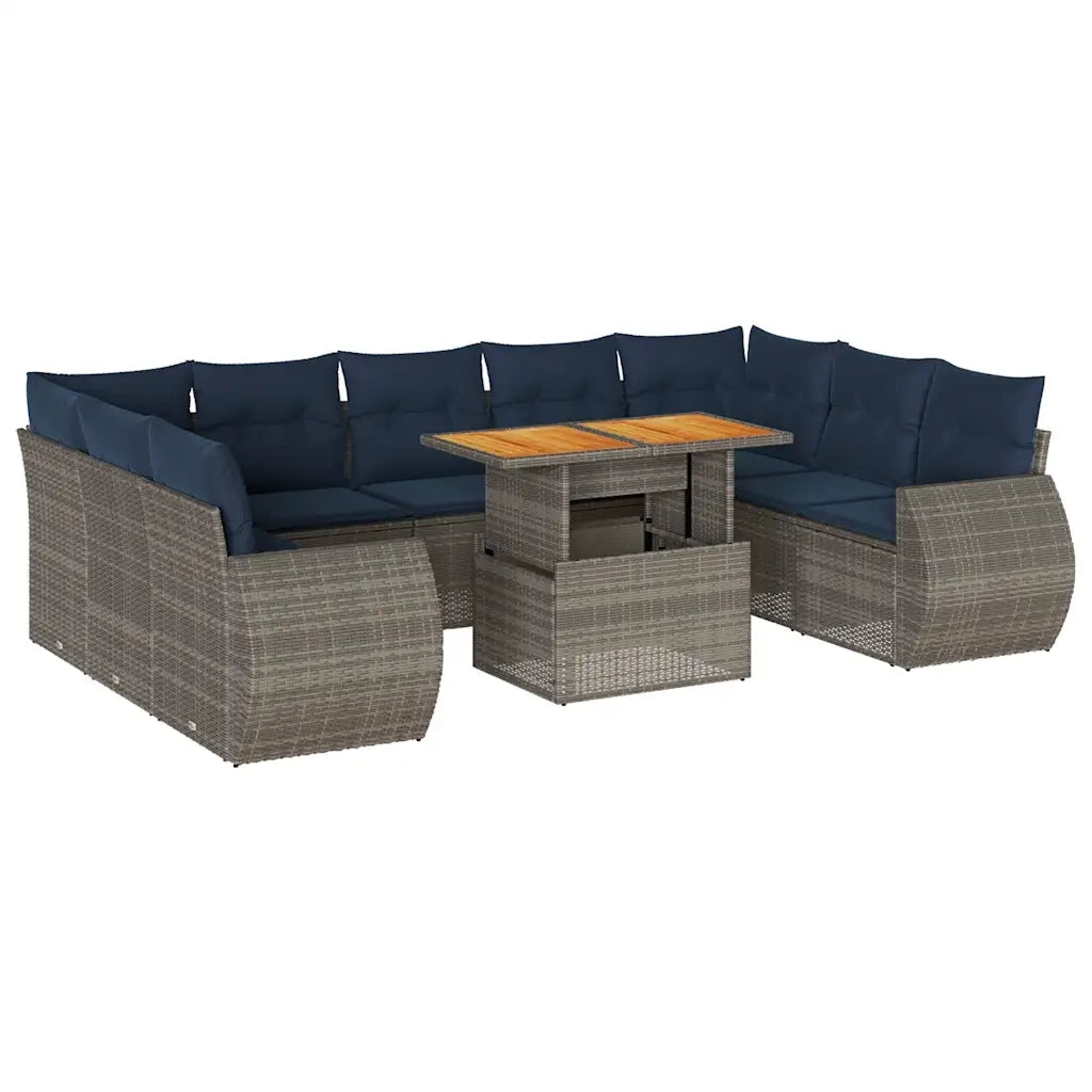 Set Divano da Giardino 10 pz con Cuscini Grigio in Polyrattan