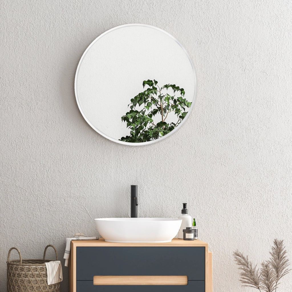 Specchio da Parete Ordona Rotondo Ø 60 cm Bianco opaco [en.casa]