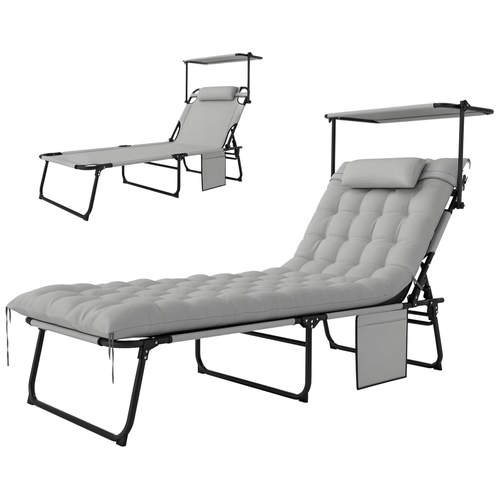 Lettino da giardino pieghevole con tetto e materasso ¨C zephmum ¨C Grigio chiaro