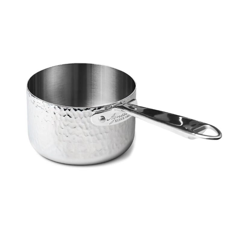 Casseruola Professionale in Acciaio 3ply Martellato un Manico 16 cm