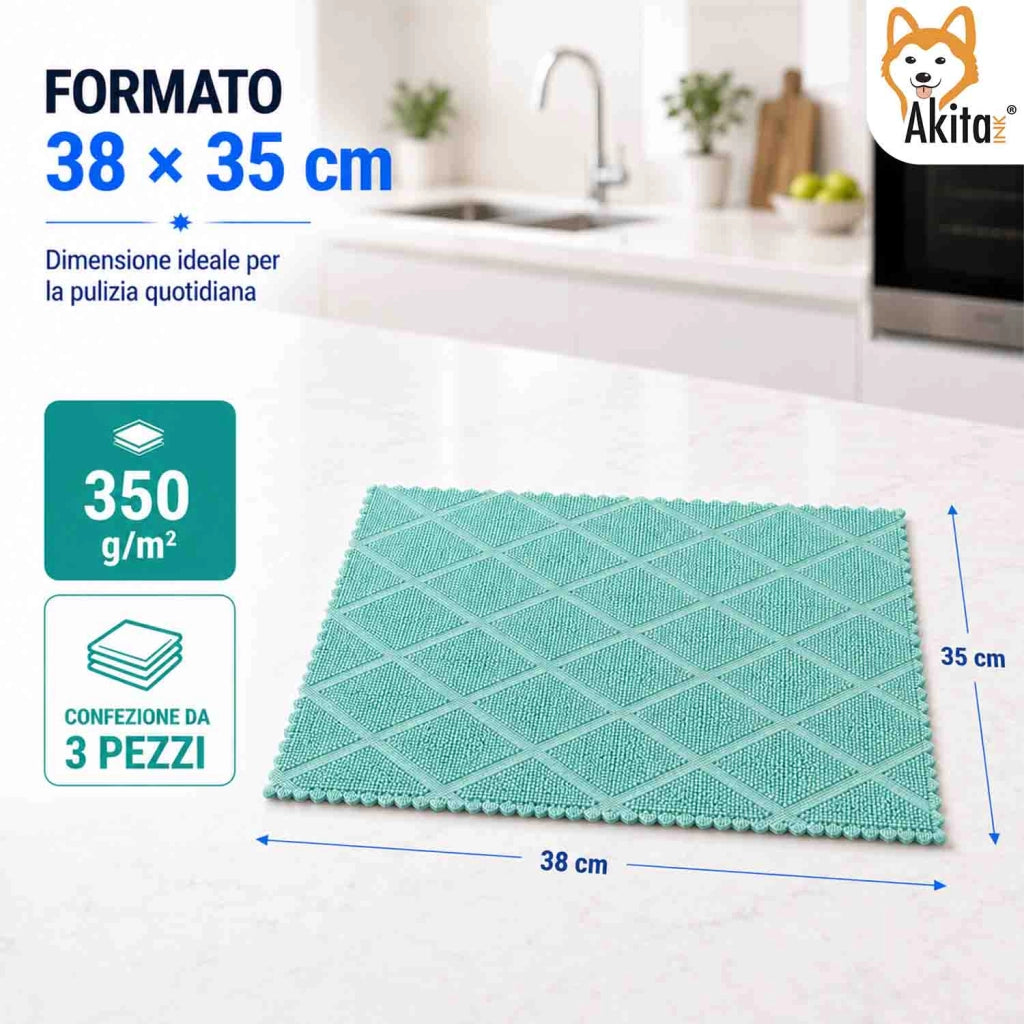 Akitaink 3 Panni in Microfibra Super Multiuso 36x36 cm