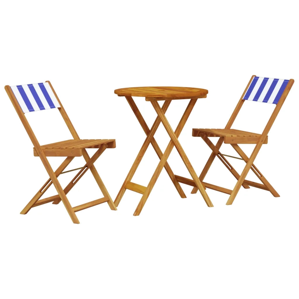 Set da Bistrot 3pz | Set Salotto da Giardino Blu e Bianco in Tessuto e Legno Massello