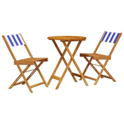 Set da Bistrot 3pz | Set Salotto da Giardino Blu e Bianco in Tessuto e Legno Massello