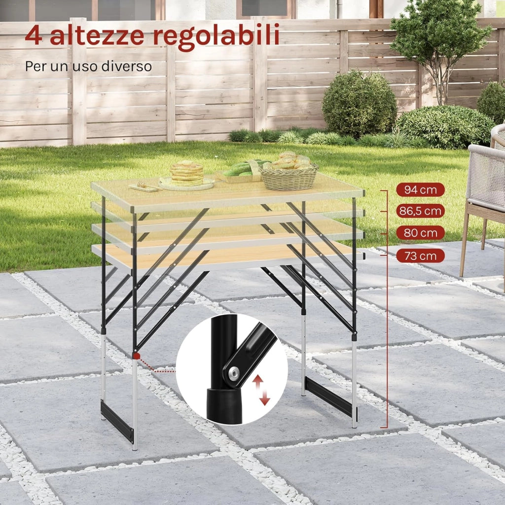 Tavolo da Campeggio Picnic Giardino Pieghevole Portatile Altezza Regolabile in MDF Quercia 100x60x73/94cm
