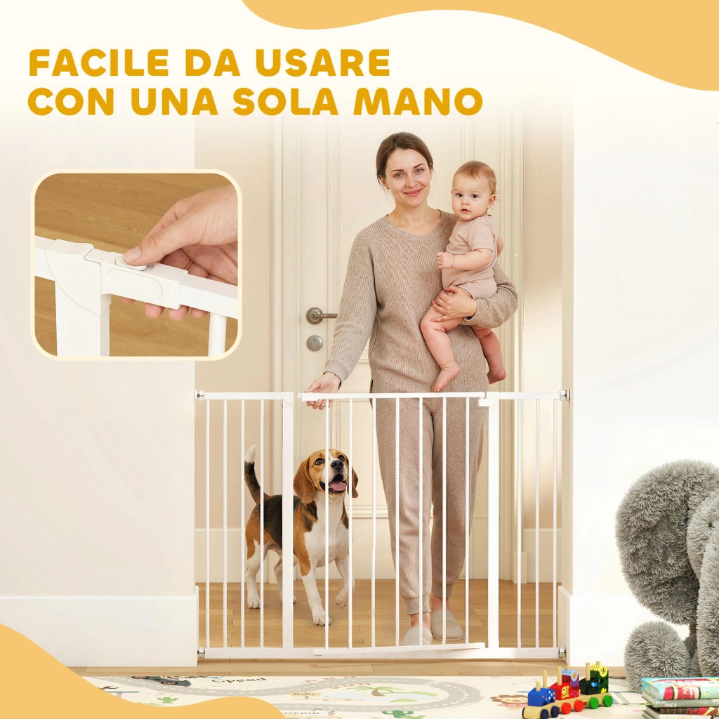 Cancellino per Cani di Sicurezza Estensibile da 76-82/86-97/101-107 cm Montaggio a Pressione. Metallo e Plastica. Bianco
