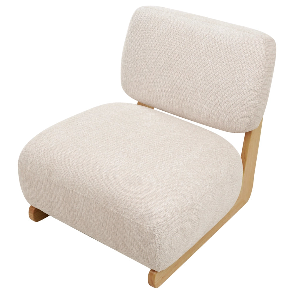 Poltrona Retro Senza Braccioli con Gambe in Legno Massello e Rivestimento in Tessuto Beige Chiaro in Stile Tradizionale per Soggiorno