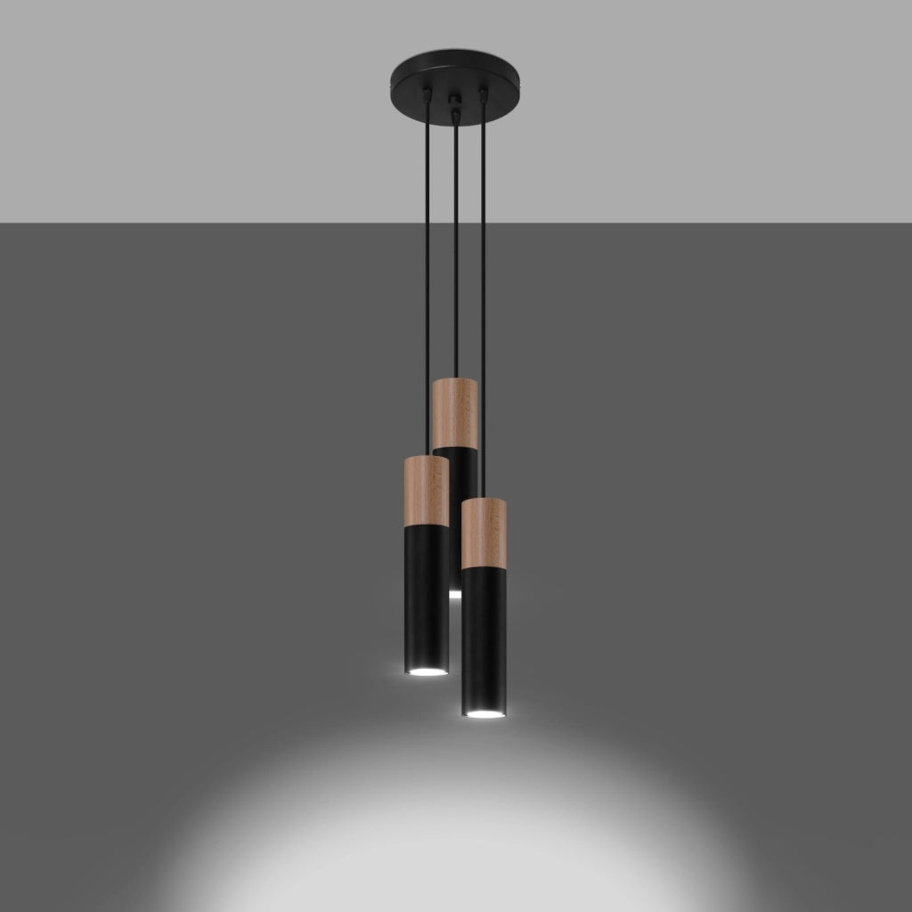 Lampadario MARCOS 3 luci nero-legno GU10 Pure Lume PU1014