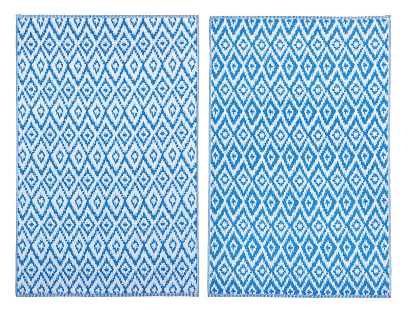 Tappeto Salotto Double Face Esterno Interno Impermeabile Antiscivolo Blu a Rombi