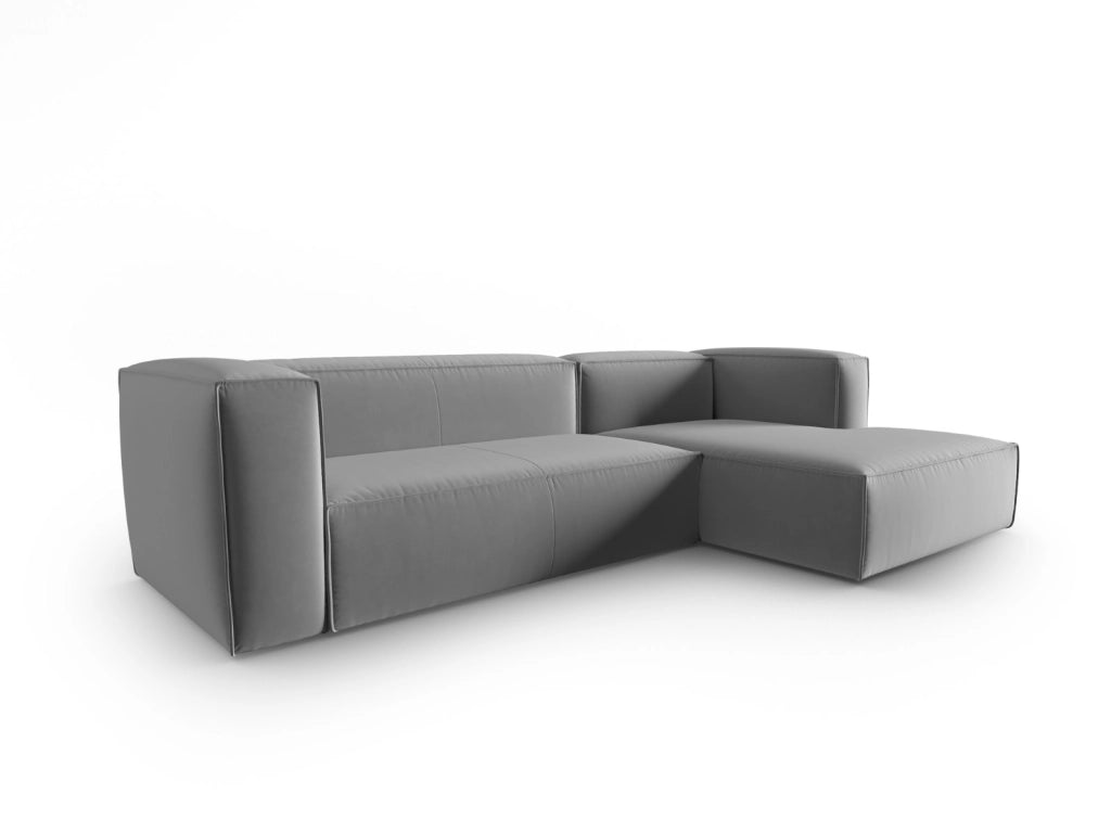Cosmopolitan Design - Divano angolare destro "Mackay" 4 posti in velluto grigio chiaro 