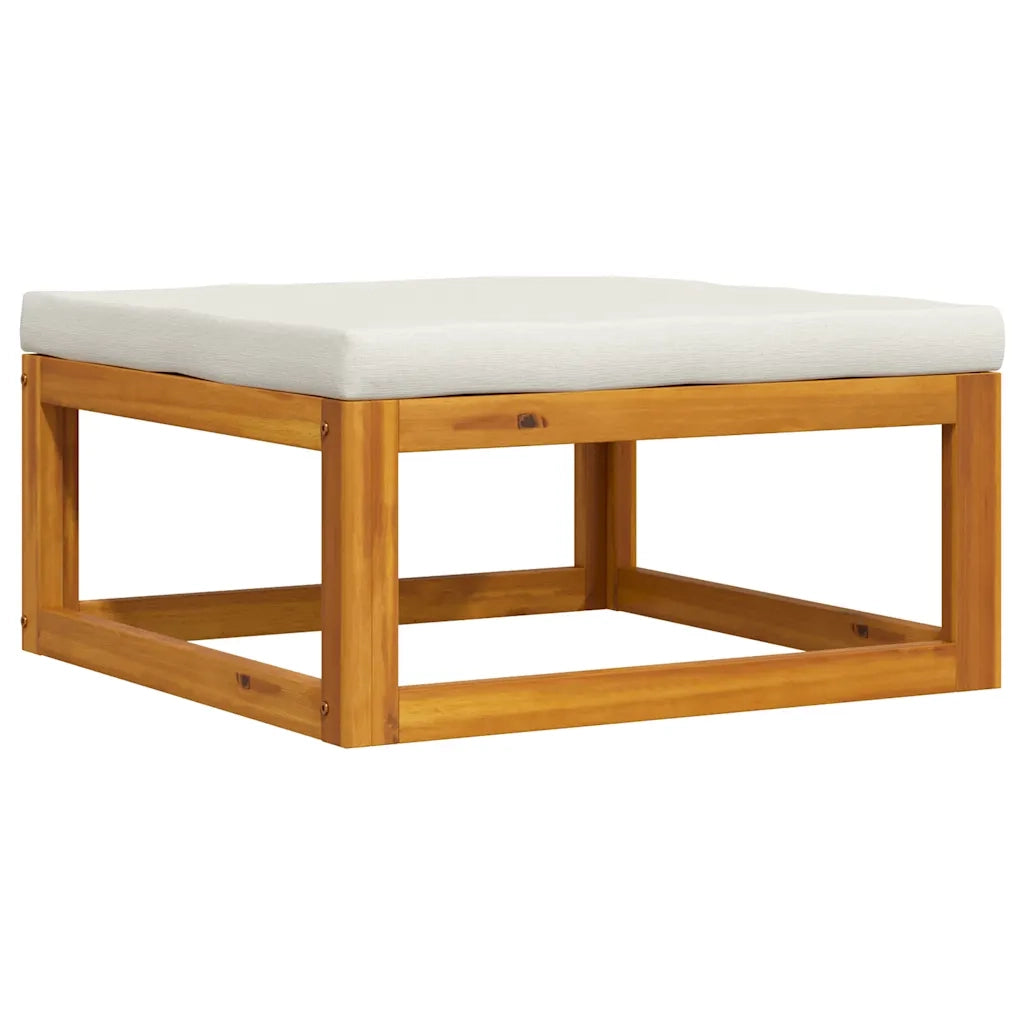 Poggiapiedi con Cuscino Bianco Crema in Massello d'Acacia 311865