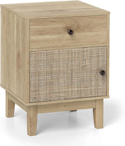 Comodino in rattan boho con cassetto e spazio di archiviazione, comodino, gambe in legno, console da notte, con protezione anti-ribaltamento, piedini antiscivolo, 40 x 39 x 55 cm (naturale)