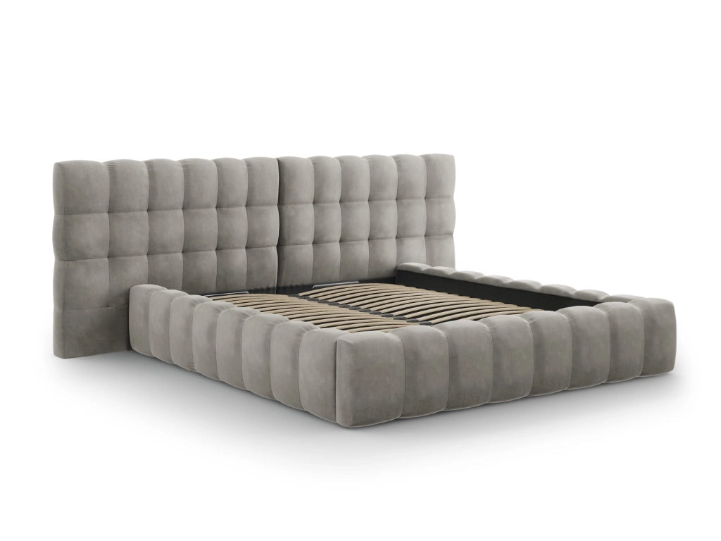 Cosmopolitan Design - Letto a cassettone con testiera doppia "Bali" 200x200cm in velluto grigio chiaro 