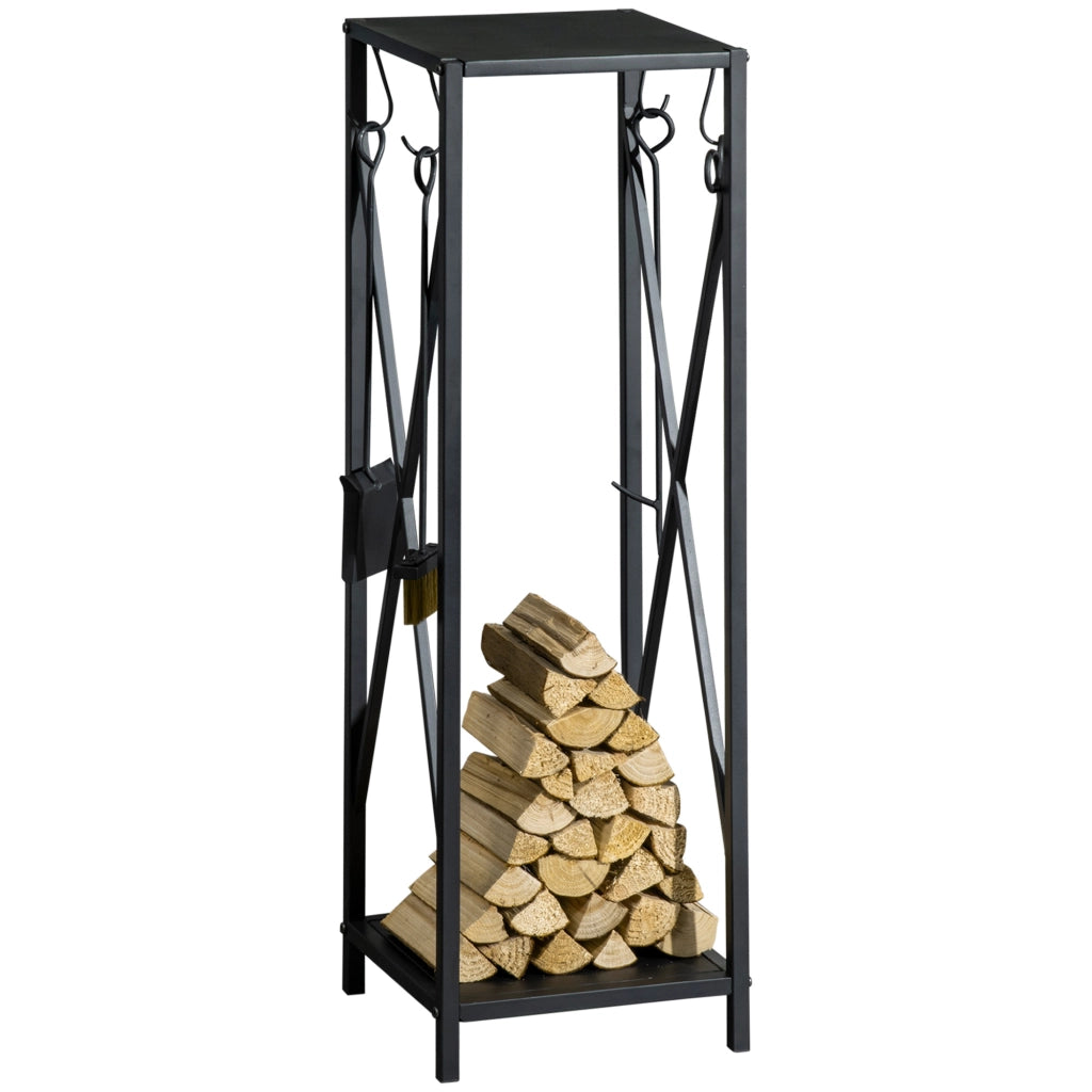 Porta Legna da Esterno ¨C Zephmum ¨C 34x34x111 cm Nero Metallo