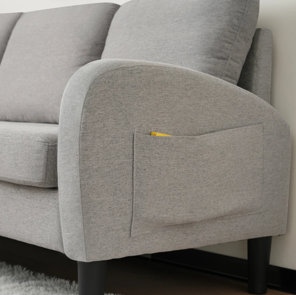 Divano angolare modulare a 3 posti grigio con modulo allungato, compatto e confortevole
