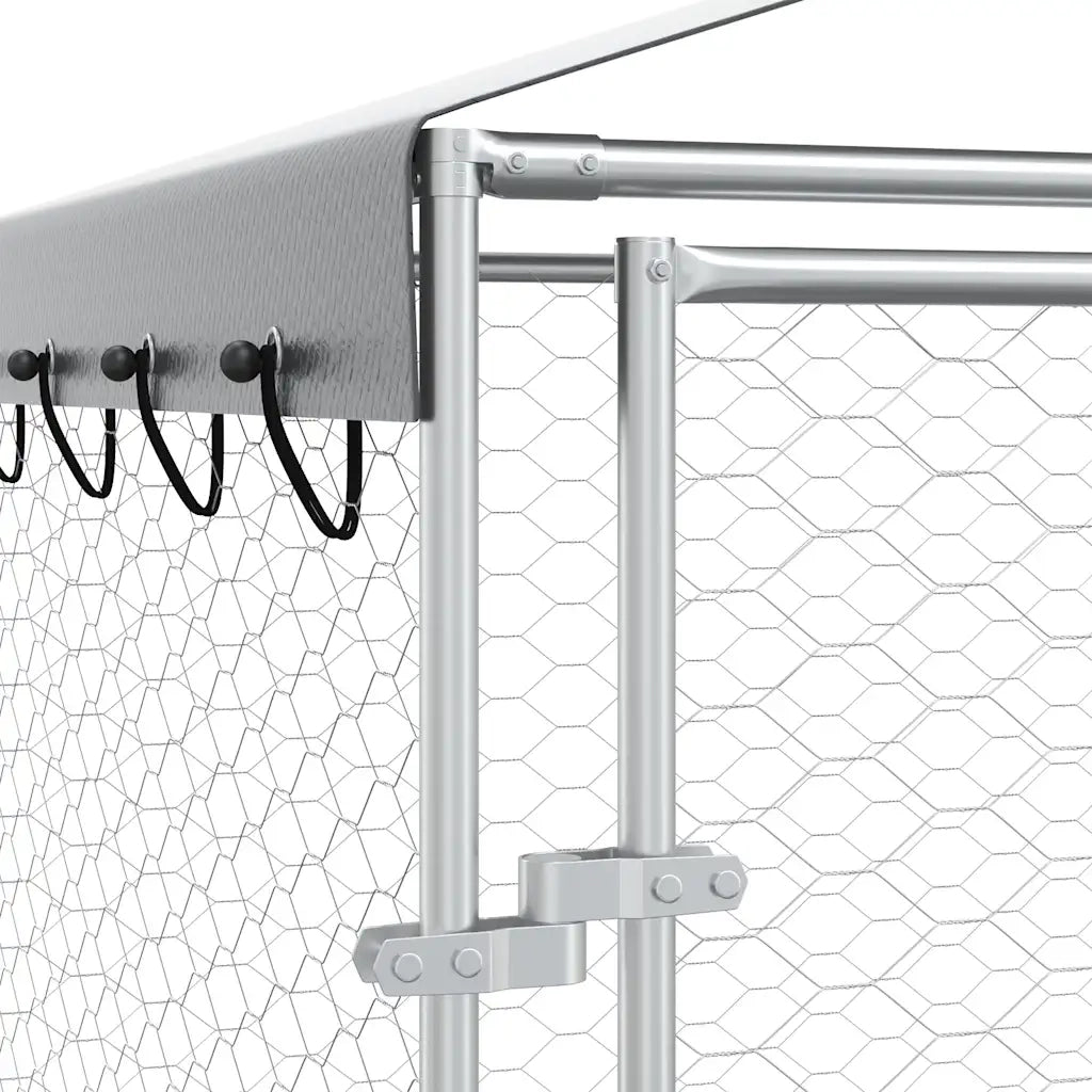 Cuccia Cani da Esterno Tetto Argento 3x4,5x2,5m Acciaio Zincato 3190487