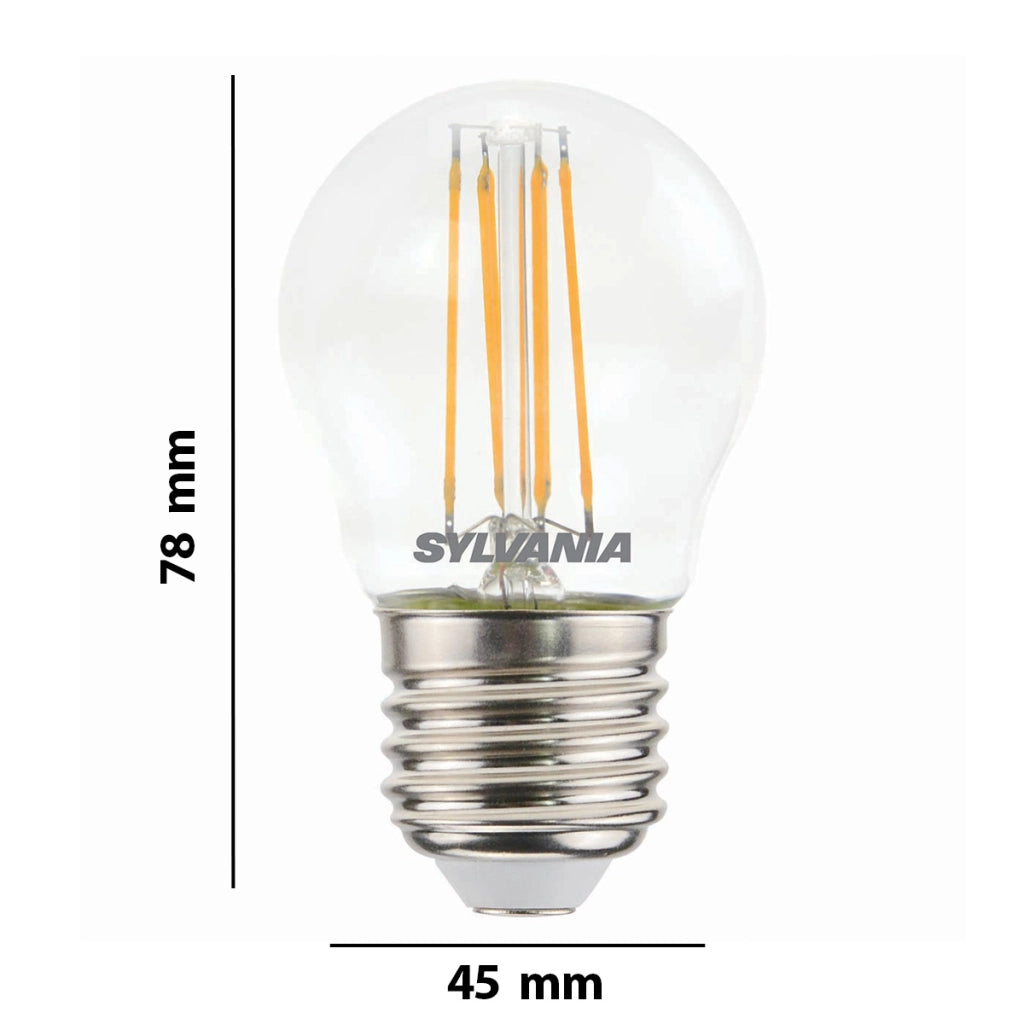 Lampadina LED a Filamento 4.5W 470lm Attacco E27 Dimmerabile V5 Formato Sfera Retrò Trasparente Sylvania