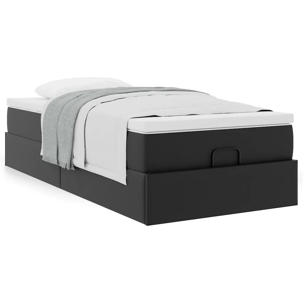 Struttura Letto Pouf con Materasso Nero 80x200 cm Similpelle