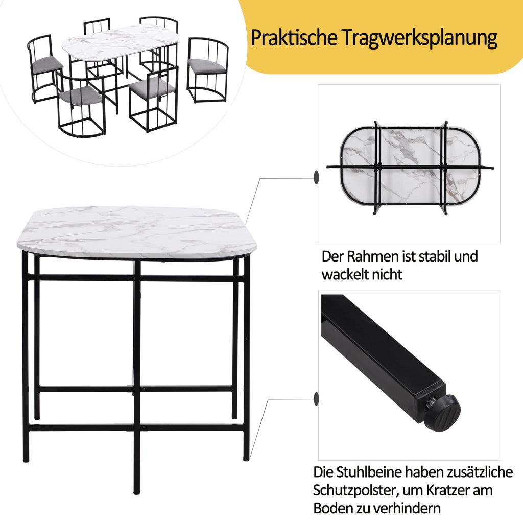 TAVOLO da pranzo con 6 sedie MDF bianco struttura in ferro nero