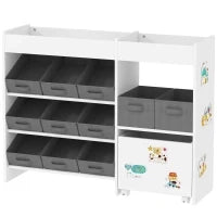 Scaffale per giocattoli e per libri con 11 cesti in tessuto non tessuto 105 x 30 x 80 cm Bianco