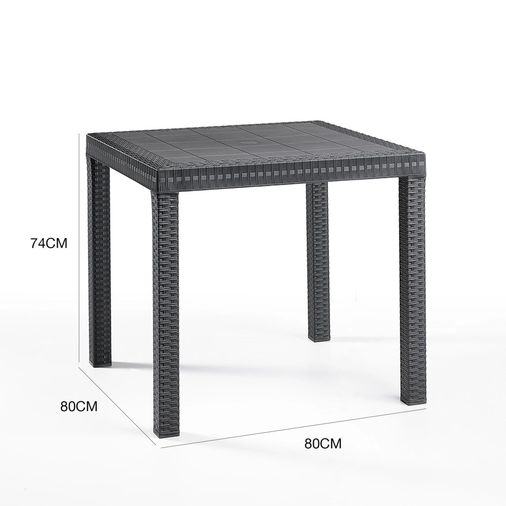 Tavolo da esterno Acqua, Tavolo quadrato fisso, Tavolo da giardino multiuso effetto rattan, 100% Made in Italy, Cm 80x80h74, Antracite