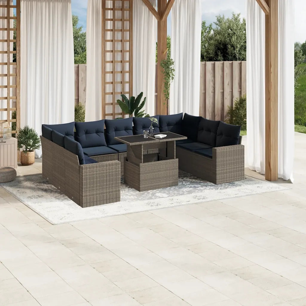Set Divani da Giardino 10 pz con Cuscini Grigio in Polyrattan 3267481