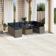 Set Divani da Giardino 10 pz con Cuscini Grigio in Polyrattan 3267481