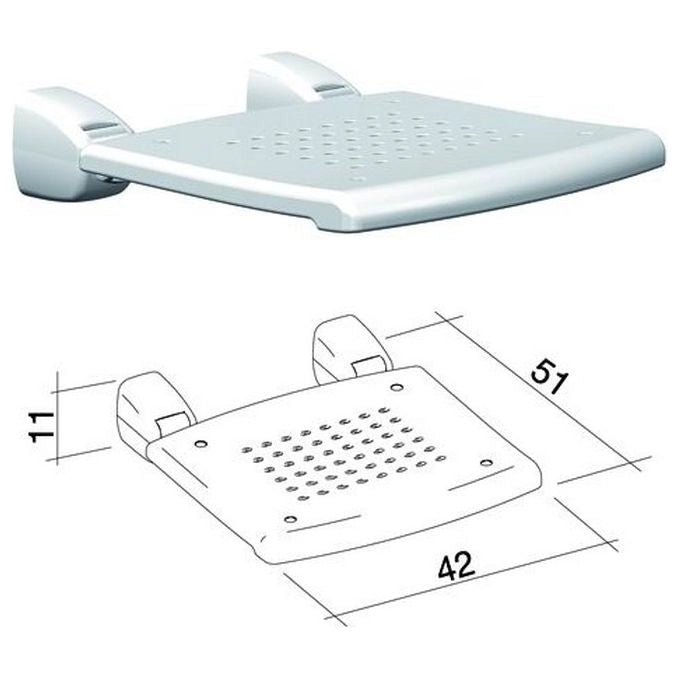 K Design PRWSPPBX Sedile ribaltabile da muro in polipropilene antiscivolo con supporti in alluminio pressofuso e acciaio inox portata 125 kg colore Bianco