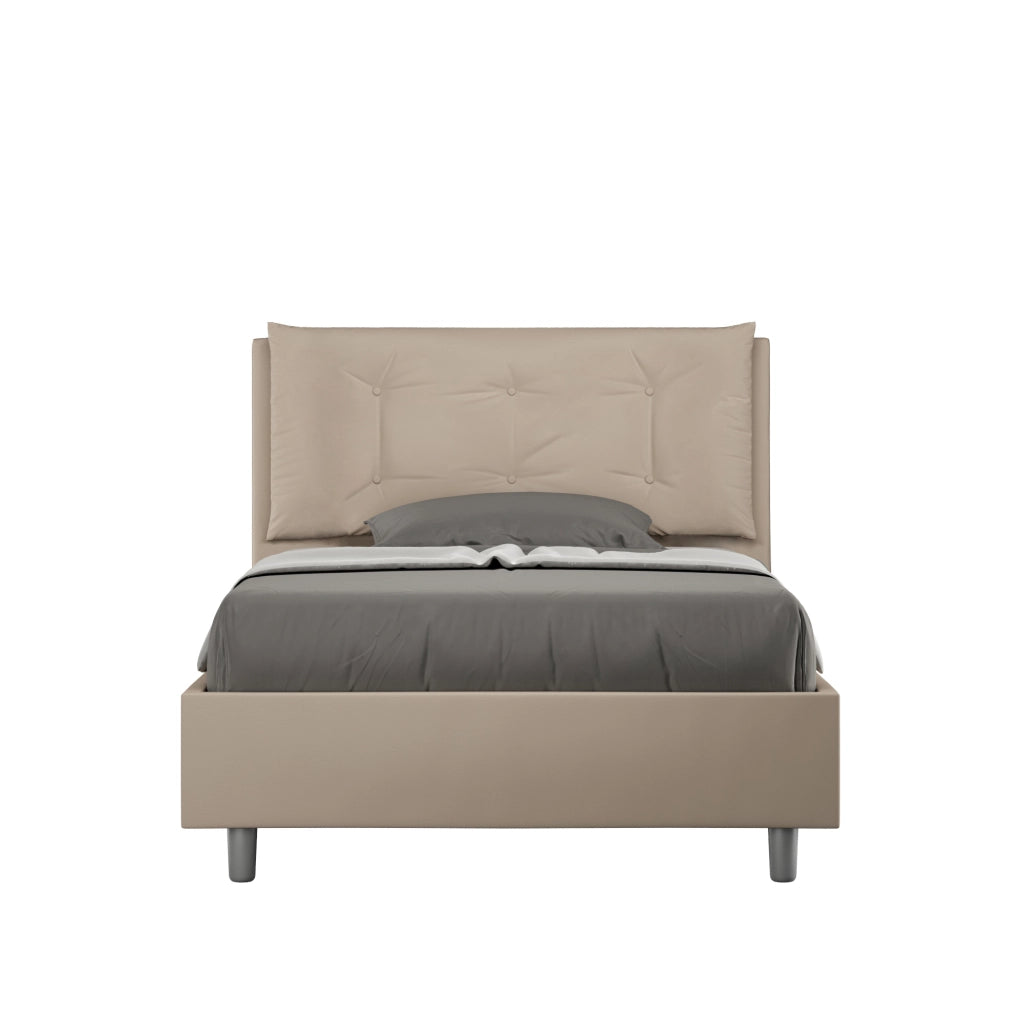 Letto 1 Piazza E Mezzo 120x210 cm con Rete e Contenitore Imbottito in Similpelle Annalisa Large Tortora