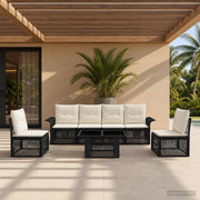 Set Divano da Giardino 7 pz Nero e Bianco Crema polyrattan 3436618
