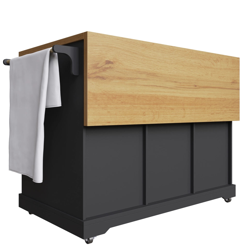 OKWISH Carrello da Cucina con Piano Pieghevole e Vano Contenitore Mobile Stile Moderno per Cucina Sala da Pranzo MDF Nero