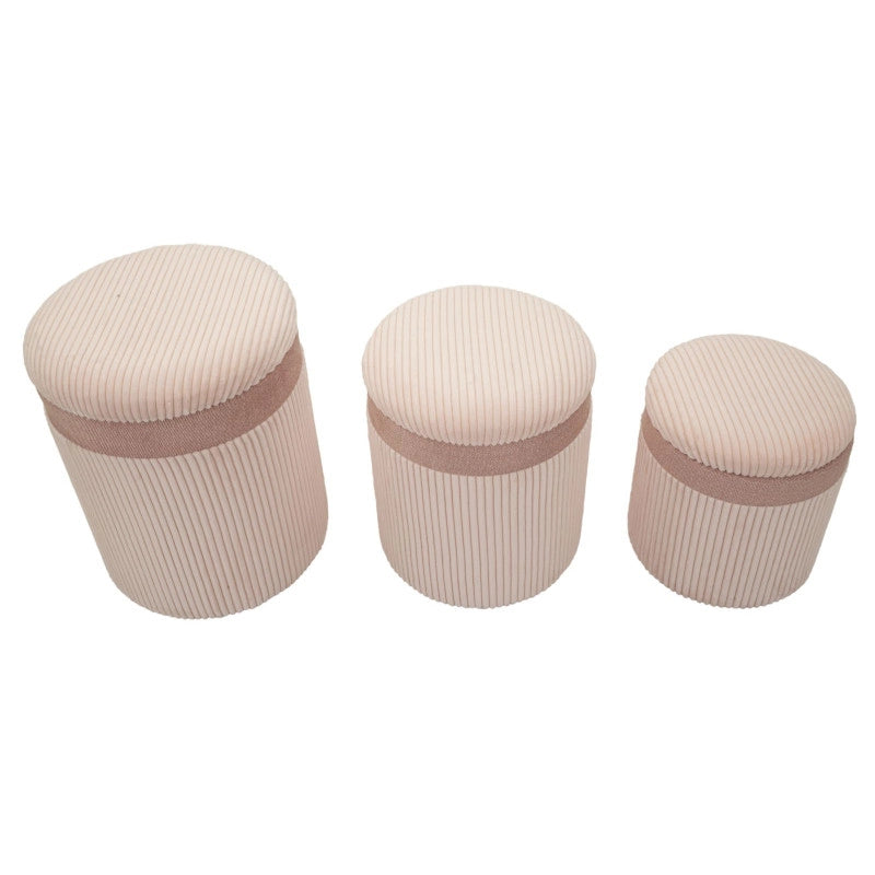 Puff Con Contenitore Cortina Rosa Set 3 Pz cm ø 40,5x49,5-35x42-31x38