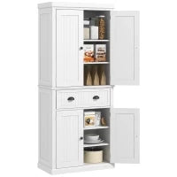 Credenza da cucina alta, con ripiani regolabili, 4 porte, grande cassetto, 76,2 x 40,2 x 183 cm Bianco