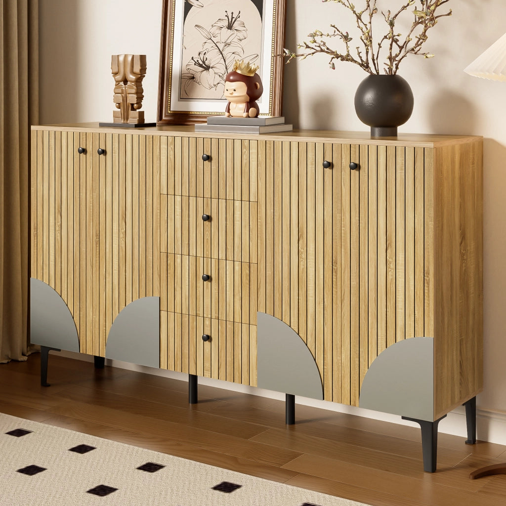 Credenza con 4 Ante e 4 Cassetti; Design Moderno; in Pannello Truciolare; 160??36??94 cm; Legno