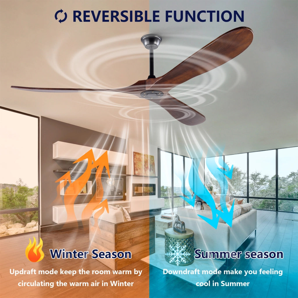 Ventilatore da soffitto 70 pollici senza luce, legno massello color noce, extra grande, impermeabile, per esterni, motore DC silenzioso