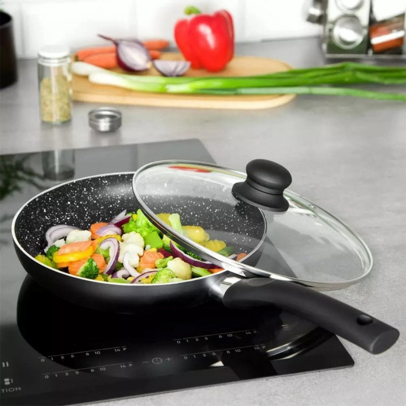 Kinghoff KH-3958 Padella antiaderente in marmo da 26 cm con coperchio in vetro