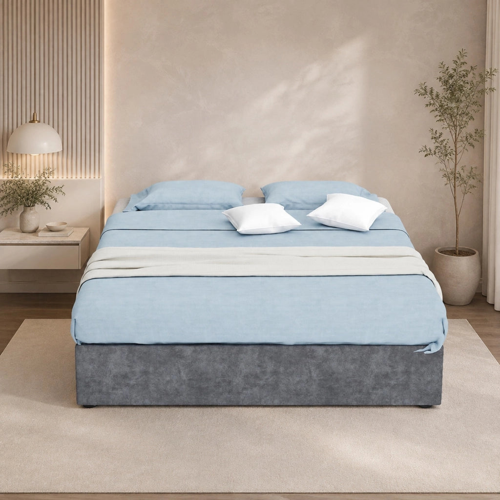 Letto matrimoniale 140x200 cm in velluto olandese grigio con testiera