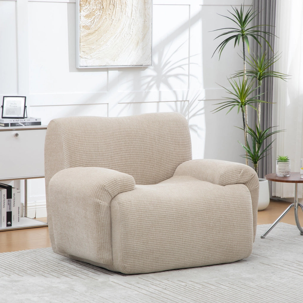 Poltrona con poggiapiedi 2 in 1 in ciniglia khaki chiaro