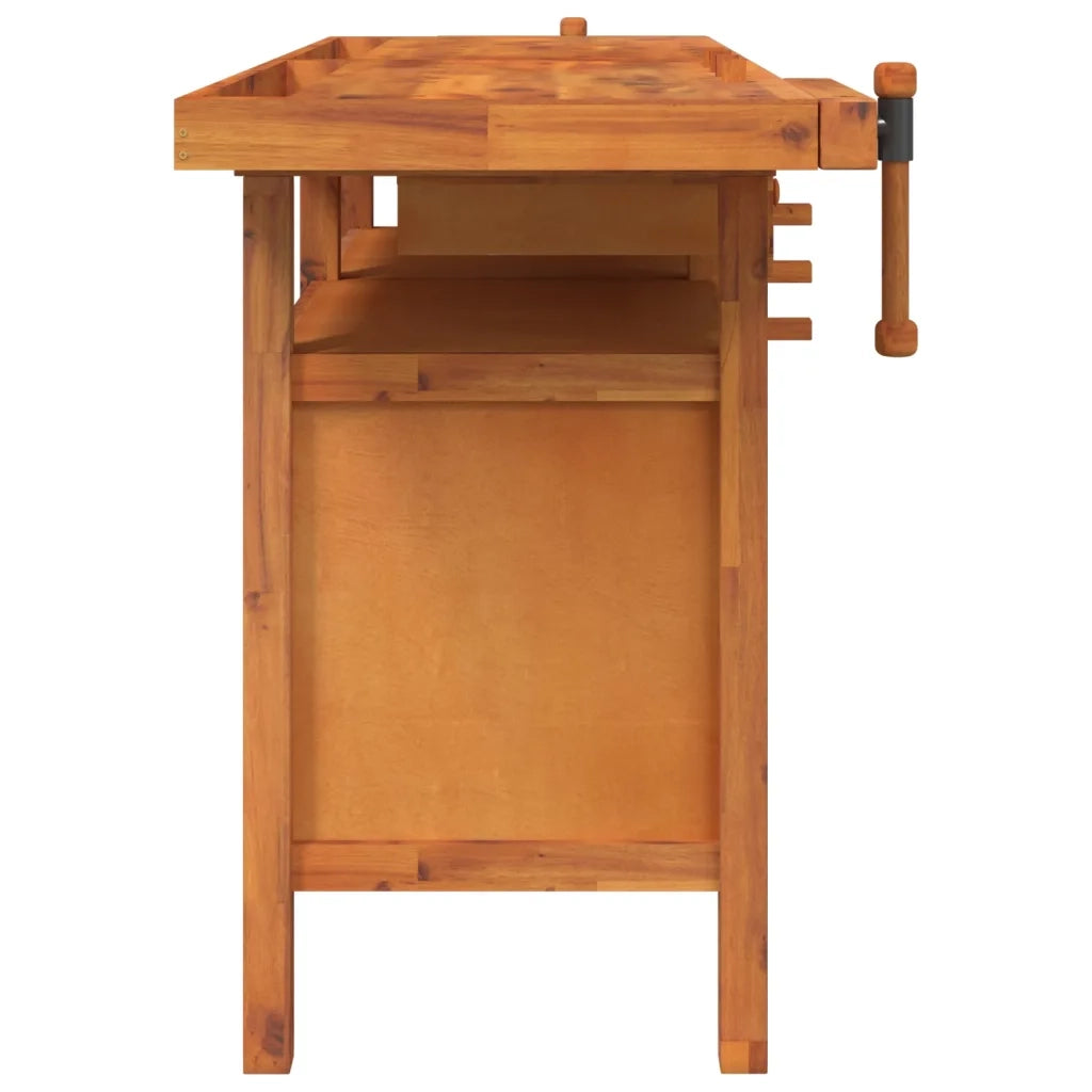 Banco Lavoro Cassetti e Morse 162x62x83cm Legno Massello Acacia 153324