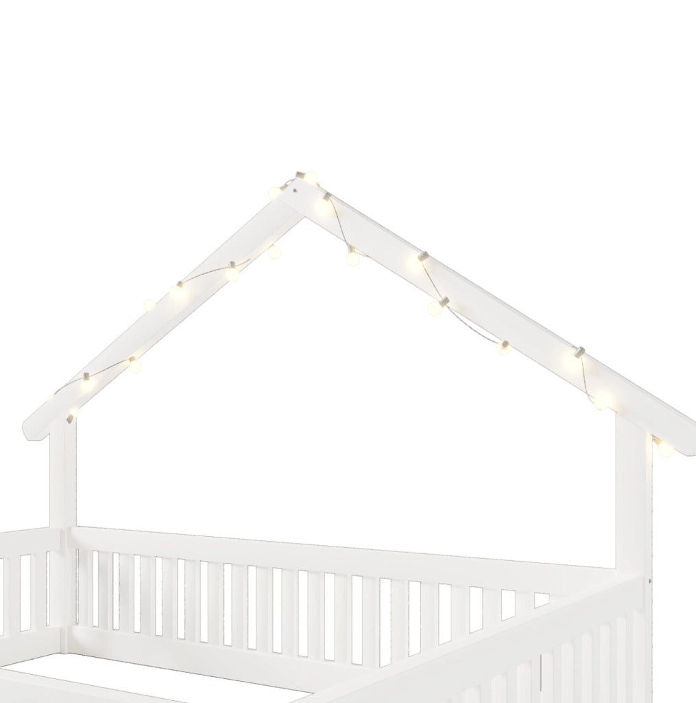 Letto a casetta per bambini con barriera di sicurezza e luci LED; 90 x 200 cm; bianco