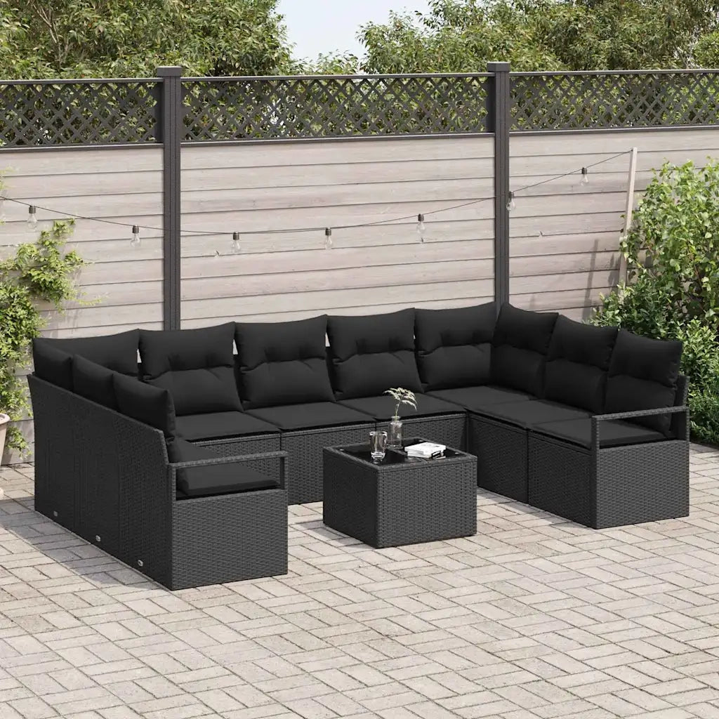 Set Divano da Giardino con cuscino 10 pcs Nero polyrattan