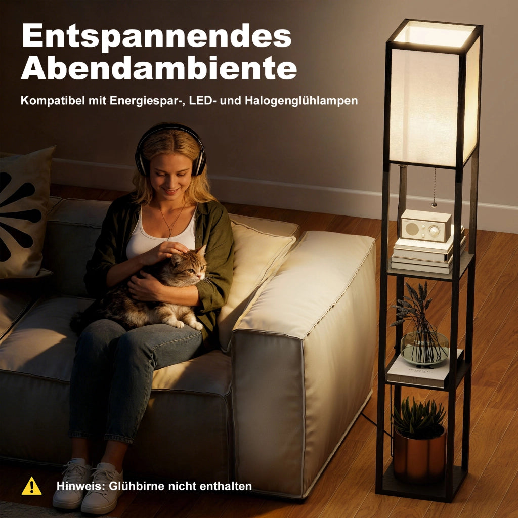 Lampada da terra con scaffali ¨C zephmum ¨C legno 26x26x160 cm