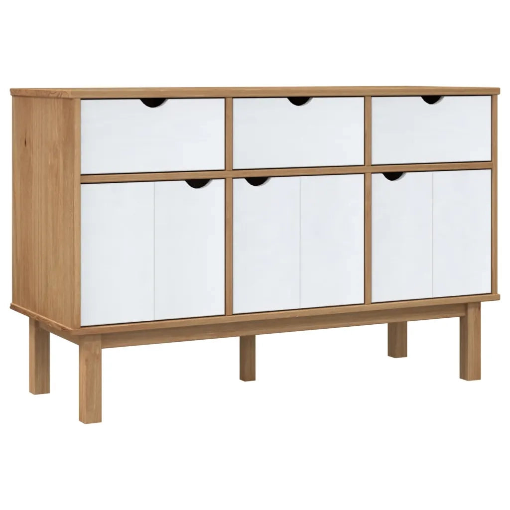 Credenza Marrone e Bianca 114x43x73,5 cm Legno Massello di Pino cod mxl 15346
