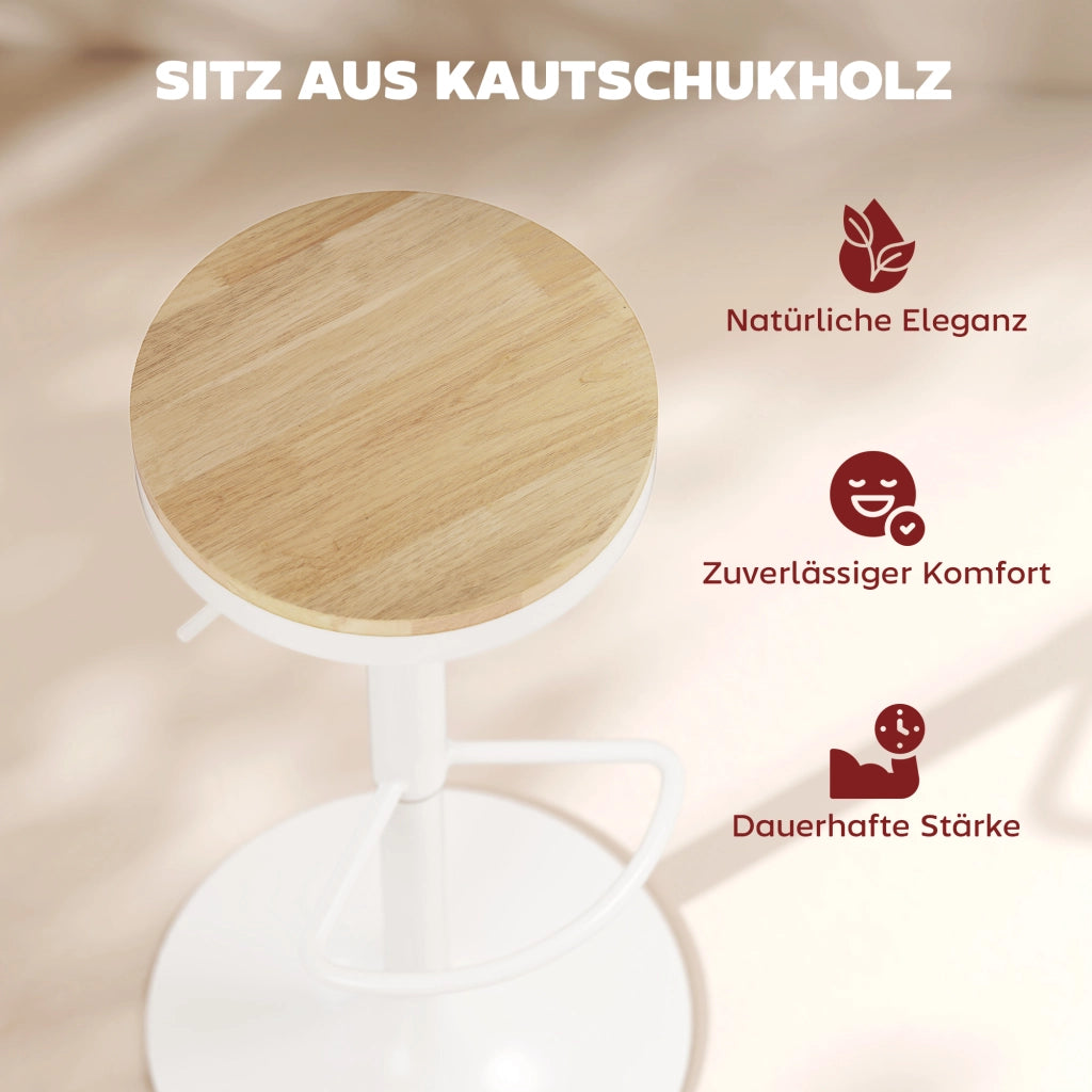 Sgabello da Bar Set 2 Pezzi Regolabile Girevole ¨C Zephmum ¨C Naturale Bianco 38,5x38,5x60-80 cm